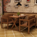 漫咖啡桌椅复古实木做旧饭店餐馆酒吧咖啡厅甜品奶茶店桌椅组合