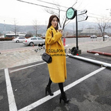 韩国2015秋冬新款黄色羊毛呢外套韩版茧型中长款羊绒大衣女加厚潮