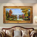 古典风景油画客厅聚宝盆山水画欧式大型横幅有框壁画手工油画挂画