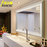 法兰棋白色木质边框卫浴镜 欧式壁挂悬挂浴室镜 卫生间镜子洗漱镜