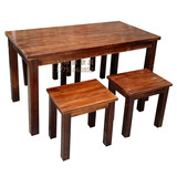 定制休闲餐桌椅组合复古饭店实木桌椅板凳休闲餐桌餐凳做旧碳化木