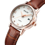 正品真皮表带女士手表进口机芯水钻表盘 手表 女款  哈雷手表包邮