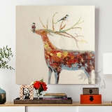 现代简约纯手绘招财鹿装饰画欧美式玄关客厅沙发背景墙挂画电表箱
