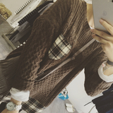 韩国订单2015秋冬季新款拼接假两件宽松套头长袖毛衣针织衫女