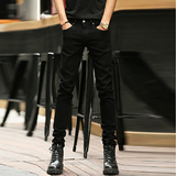 新品韩版时尚弹力修身款青少年小脚牛仔裤男生黑白色小直筒潮男式