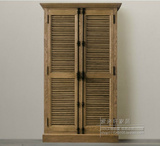 法式复古实木家具 四门百叶分体美式衣柜 欧式做旧衣柜衣橱定制