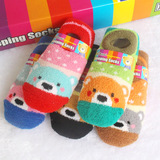 3双装儿童防滑地板袜婴儿船袜 男女童短袜秋冬季袜套 宝宝珊瑚绒