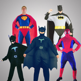 万圣节成人儿童服装男酒吧演出蝙蝠侠蜘蛛侠超人披风紧身衣服cos
