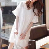 韩国代购新款女装韩版气质亚棉麻连衣裙2016夏季显瘦加大码女裙子
