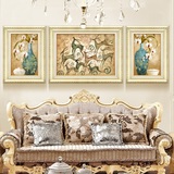 现代欧式客厅装饰画沙发背景墙有框三联画卧室壁画挂画 福禄双全