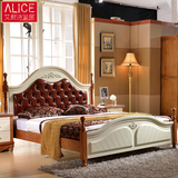 美式实木床欧式床美式乡村皮床1.8米1.5米双人床特价橡木套房家具