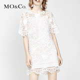 MO&Co.钩花镂空水溶蕾丝连衣裙宽松 moco圆领短袖短裙MA162SKT73