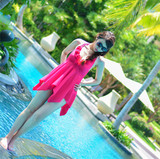 加厚罩杯性感bikini韩国粉红色连体比基尼小胸钢托聚拢泳衣女泳装