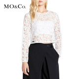 MO&Co.蕾丝透视衬衫长袖圆领套头女短款纯色M143SHT03 moco