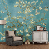 无缝大型壁画沙发卧室壁纸客厅电视背景墙纸欧式油画梵高杏花229