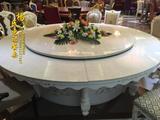 酒店豪华电动圆桌欧式白色大理石雕花带转盘15人餐桌椅子特价