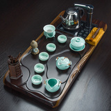 紫砂青瓷功夫茶具套装电磁炉特价黑檀四合一木制茶盘茶海茶台套装