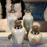 包邮新古典简欧美式样板间客厅家居装饰品孔雀纹陶瓷花瓶创意摆件