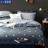 韩式简约四件套纯棉男士时尚床单黑白条纹床上用品1.8米双人床笠