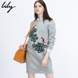 Lily2015冬季新款女装长袖显瘦印花绣花卫衣连衣裙115330D7708