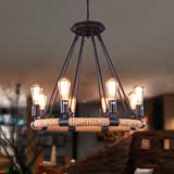 铁艺吊灯圆环创意个性欧式灯艺术酒吧走廊麻绳灯酒店吧台灯卧室灯