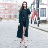 韩国2015新超长羊绒大衣女秋冬装欧美修身风衣翻领加长款毛呢外套