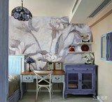 现代客厅沙发卧室电视背景墙无缝无纺布壁纸墙纸壁画紫色油画花卉