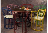 定制美式复古铁艺咖啡餐厅餐椅创意休闲彩色餐椅户外靠背椅子圈椅