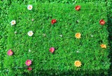 仿真草坪装饰植物墙人造塑料假草坪四头草带小花塑料加密仿真草坪