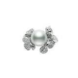 日本代购 MIKIMOTO 海水 珍珠 淡粉 戒指 指环 四叶草 白金 钻石