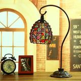 复古铁艺台灯 卧室床头灯 创意时尚调光尼泊尔手工串珠欧式台灯