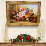 欧式古典花卉油画纯手绘富贵花开横幅客厅餐厅玄关装饰画手工