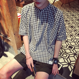 男士衬衣利群青少年男装格子常规新款韩版稻草纯棉衬衫杰杰克琼斯