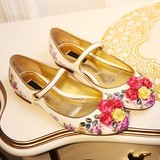 欧洲大牌新款女鞋复古陶瓷巴洛克玛丽珍鞋中国风旗袍真皮平底单鞋