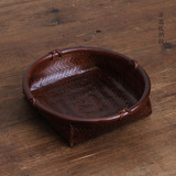 日式竹编漆器茶具茶道收纳篮盘  配件桌面收纳 复古手工竹制篮子