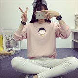 2016春季新款韩版宽松卡通小丸子加绒圆领套头糖果色学生卫衣女