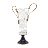 欧式美式 陶瓷配铜水晶双耳花插摆件 铜包瓷奢华别墅会所客厅花瓶