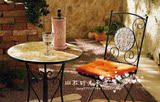 欧式乡村花园阳台 大理石加铁艺做旧可折叠圆桌椅套装 花园阳台