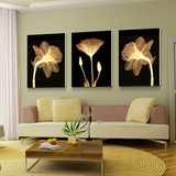 圣蓝诺 欧式客厅装饰画三联无框画金色年华 挂画卧室冰晶画透明花