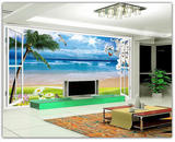 大型壁画地中海窗外风景壁纸 3D立体卧室客厅电视背景墙墙纸包邮