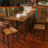 实木美式休闲桌椅铁艺做旧咖啡厅桌椅复古方形餐桌餐椅套件大特价