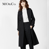 MO&Co.西装竖条纹大翻领腰带中长款风衣外套MA161DUT02 moco