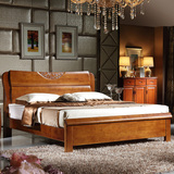极有家 现代中式单人双人床橡木床全实木床1.8 1.5米高箱储物床