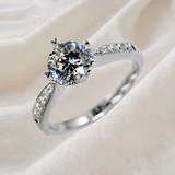 四爪心形仿真钻石戒指 纯银镀pt950铂金订结婚莫桑石戒指女