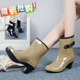 秋冬雨鞋女士韩国时尚高跟防水保暖胶鞋防滑水靴中短筒棉雨靴特价
