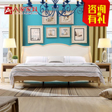 a家家具欧式床简约现代实木床白色橡木床双人床1.8米成人卧室婚床