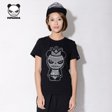 HIPANDA 你好熊猫 设计潮牌 2015新款 女款 皇冠熊猫镶钻T恤