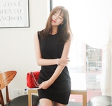 3韩国代购正品cherrykoko 无袖夏装黑色性感修身百搭无袖连衣裙