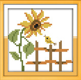 针功夫十字绣卡通儿童初学简单超小幅小鸟对着向日葵正方形挂画