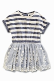 部分现货！英国Next正品代购 女童蓝色条纹拼接连衣裙117238